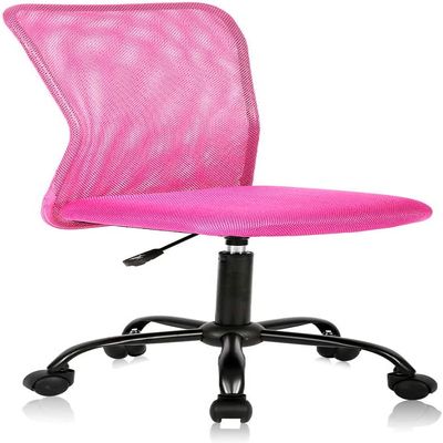 BLKMTY Home Office Chair, No Arms Small Desk Chairs, Mid Back Mesh Basic Computer Chairs Height Adjustable Small Swivel Office Chair No Armrest Rolling Swivel for Students, Pink