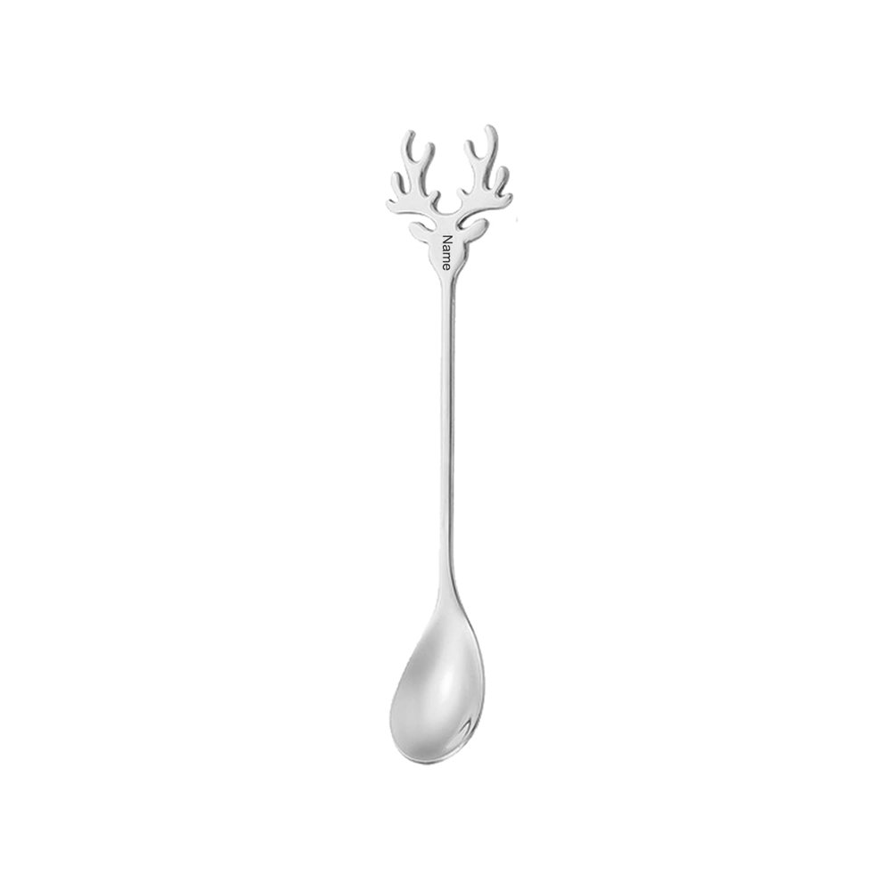 Bycuss Personalized Christmas Deer Coffee Spoons,Custom Name Xmas Theme Dessert Spoon,Tiny Tea SpoonsStainless Steel Stirring Spoon,Dessert Spoon Party Table Decorations