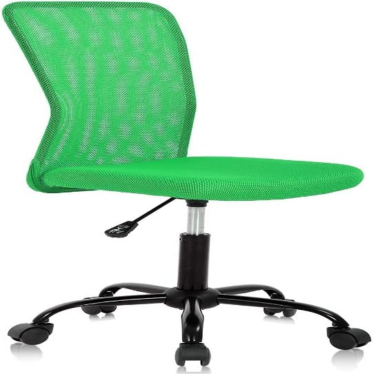 BLKMTY Home Office Chair, No Arms Small Desk Chairs, Mid Back Mesh Basic Computer Chairs Height Adjustable Small Swivel Office Chair No Armrest Rolling Swivel for Students, Green