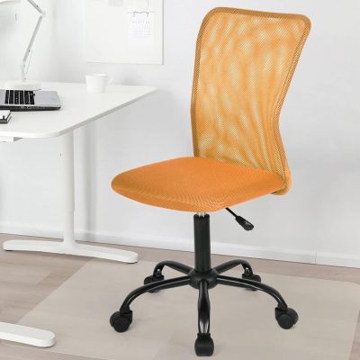 BLKMTY Home Office Chair, No Arms Small Desk Chairs, Mid Back Mesh Basic Computer Chairs Height Adjustable Small Swivel Office Chair No Armrest Rolling Swivel for Students, Orange