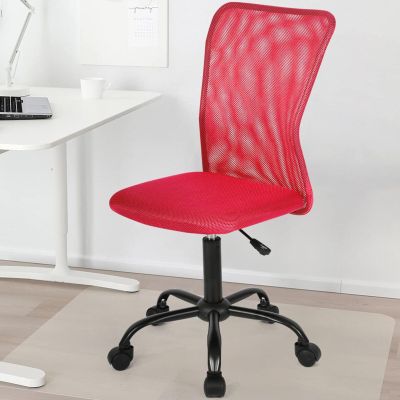 BLKMTY Home Office Chair, No Arms Small Desk Chairs, Mid Back Mesh Basic Computer Chairs Height Adjustable Small Swivel Office Chair No Armrest Rolling Swivel for Students, Red
