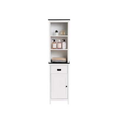 LuxenHome Freestanding Storage Cabinet, Bathroom Tall Cabinet with Doors and Shelves, Free Standing Linen Tower, Home Storage Furniture,White