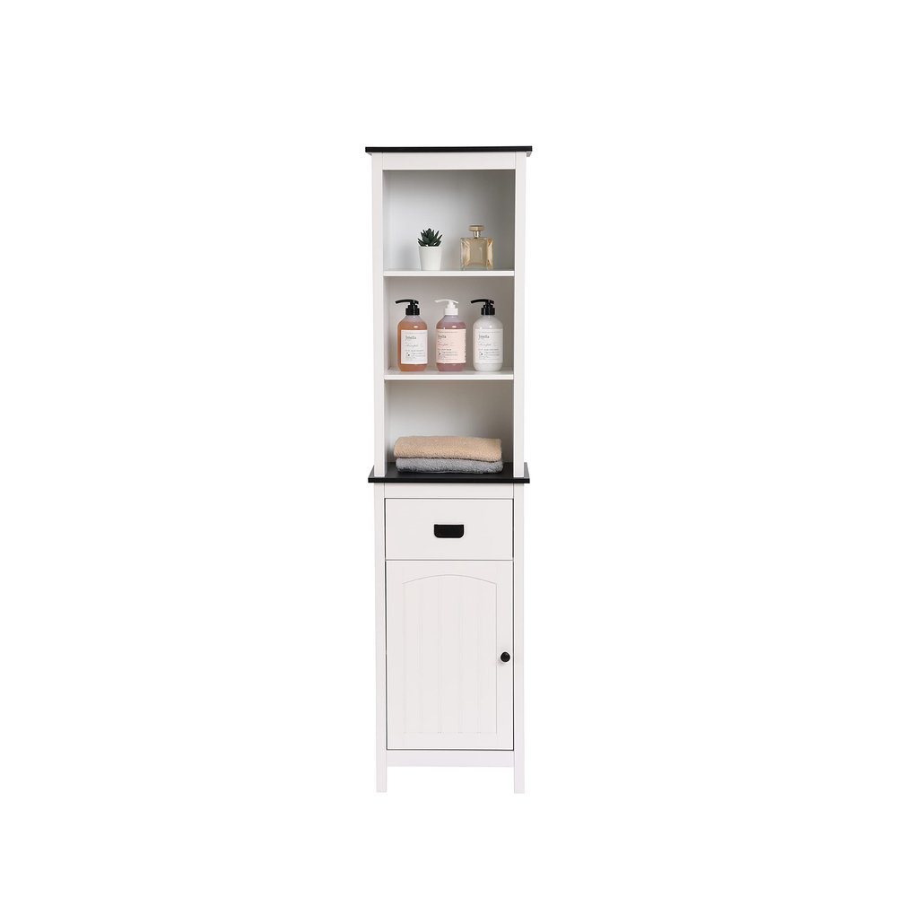 LuxenHome Freestanding Storage Cabinet, Bathroom Tall Cabinet with Doors and Shelves, Free Standing Linen Tower, Home Storage Furniture,White