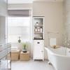 LuxenHome Freestanding Storage Cabinet, Bathroom Tall Cabinet with Doors and Shelves, Free Standing Linen Tower, Home Storage Furniture,White view 3