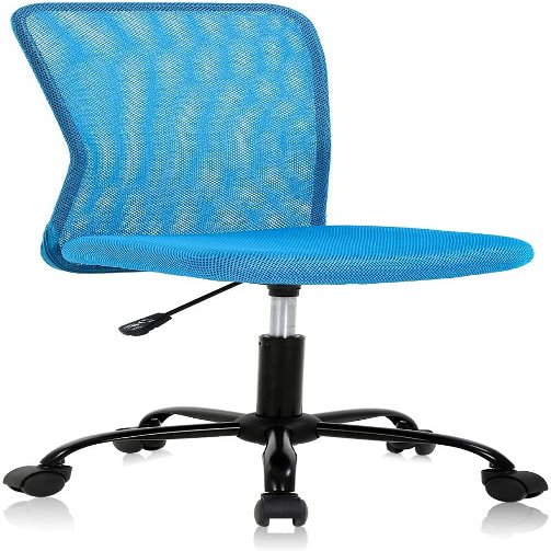 BLKMTY Home Office Chair, No Arms Small Desk Chairs, Mid Back Mesh Basic Computer Chairs Height Adjustable Small Swivel Office Chair No Armrest Rolling Swivel for Students, Blue