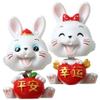 2pcs Rabbit Doll Ornament Rabbit Action Figure 2023 Year of The Rabbit Statue Desk Rabbit Statue Home Ornament Head Shaking Toy Rabbit Figure Ornament Fairy Desktop Top Hat Resin view 1