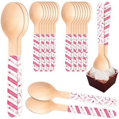 Eaasty 100 Pcs Valentine's Day Wooden Hot Chocolate Spoons Hot Cocoa Marshmallow Romantic Wooden Bar Stirring Spoons Valentine's Day Heart Pattern for Cocoa Bombs Candy Baking (Romantic)