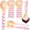 Eaasty 100 Pcs Valentine's Day Wooden Hot Chocolate Spoons Hot Cocoa Marshmallow Romantic Wooden Bar Stirring Spoons Valentine's Day Heart Pattern for Cocoa Bombs Candy Baking (Romantic) view 1