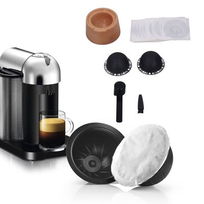 2PCSCoffee Capsule Refill , Aluminum Foil Seals Kit for coffee Capsules VertuoLine with 20Pcs Aluminum Foil sealing Lid , Coffee Powder Refill Holder , Spoon , Brush , pods holder hine refillable c