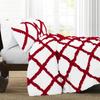 5PC Two-Tone Diamond Ruffles Duvet/Comforter Cover Set, 100% Egyptian Cotton & 400 Thread Count Set, Luxury & Stylish Dual-Color Quilt Covers - Burgundy/White Solid, King Size. view 2