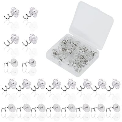 Surakey 40 Pcs Upholstery Tacks Headliner Pins Clear Heads Twist Pins for Slipcovers and Bedskirts, Bed Skirt Pins, Sheet Anti-Run Screw Fixing Pin Quilt Sofa Twist Nail Retainer, Type 1