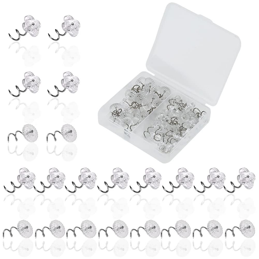 Surakey 40 Pcs Upholstery Tacks Headliner Pins Clear Heads Twist Pins for Slipcovers and Bedskirts, Bed Skirt Pins, Sheet Anti-Run Screw Fixing Pin Quilt Sofa Twist Nail Retainer, Type 1