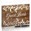 Wood Grain Wedding Guest Book with Pen for Wedding Decor Birthday Rustic Leaves Visitors Book for Anniversary Funeral White Leaves Bridal Shower Wood Grain Guestbook Signing Rustic Decor view 1