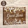 Wood Grain Wedding Guest Book with Pen for Wedding Decor Birthday Rustic Leaves Visitors Book for Anniversary Funeral White Leaves Bridal Shower Wood Grain Guestbook Signing Rustic Decor view 3
