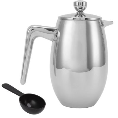 304 Grade Stainless Steel Insulated Coffee Press with Spoon, French Press Coffee Maker, Cold Brew Heat Resistant Thickened Borosilicate Coffee Pot for Camping Travel(27OZ/800ML), French Press COF
