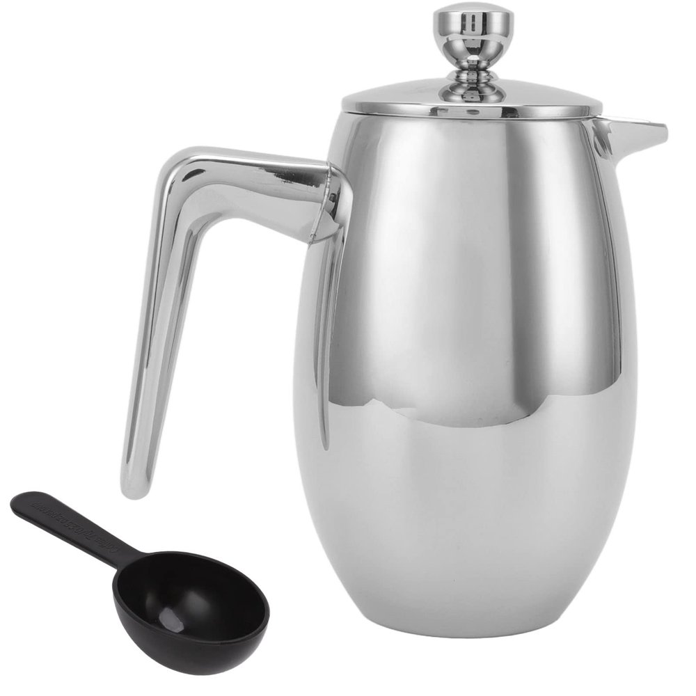 304 Grade Stainless Steel Insulated Coffee Press with Spoon, French Press Coffee Maker, Cold Brew Heat Resistant Thickened Borosilicate Coffee Pot for Camping Travel(27OZ/800ML), French Press COF