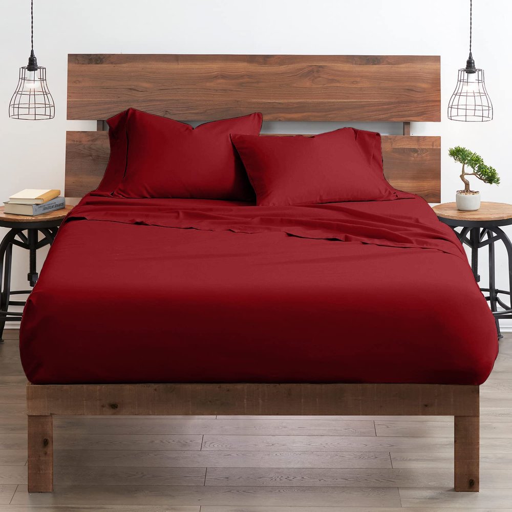My-100%-Certified-Giza-Cotton-Pillow-Sheet, Giza Egyptian Sheet Set Split King Size Size, Soft Sateen Weave, Breathable Fabric, Fits Upto 10-Inch Deep Pocket - Split King Size, Burgundy