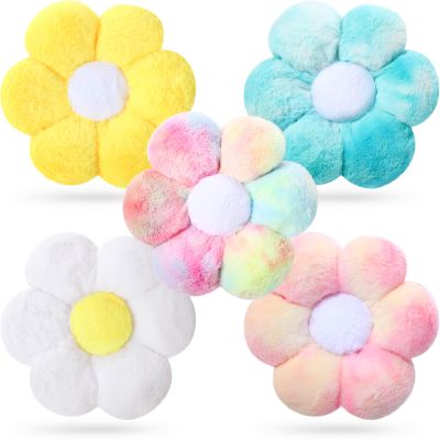 5 Pcs Flower Pillow 12" x 12" Cute Plush Throw Flower Floor Pillow Shaped Floor Cushions Seating Cushion Toy Casual Comfortable Leisure Reading Pillow for Living Room Bed Car Office, Multicolor
