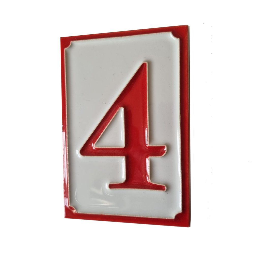 11 x 7 cm Italian Hand-painted Ceramic Number Tiles With The Option Of Wooden Frames (Number 4)