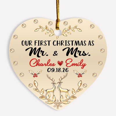 1st Xmas As Mr & Mrs Ornament Gift, Personalized Date & Names Mr & Mrs Deer Ornament Christmas 2026 Gift for Couple Deer Newlywed Married Wedding, Custom Our First Christmas As Mr & Mrs Deer Ornament
