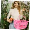 ULTECHNOVO Shopping Basket with Handles, Plastic Grocery Basket Portable Shop Storage Small s for Storage Vegetable Toys Retail Stores Bathroom, 15" x 10" (Pink) view 3