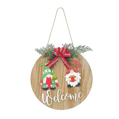 12 Inch Rustic Christmas Wood Welcome Hanging Sign Porch Sign, Christmas Wooden Gnome Welcome Sign For Front Door, Round Christmas Gnome Door Hanger For Farmhouse Holiday Indoor Outdoor Decoration