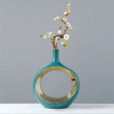 TATSEN Modern Minimalist Ceramic Hollow Vases Living Room TV Cabinet Desktop Crafts Decoration Creative Art Flower Vase Home Decoration