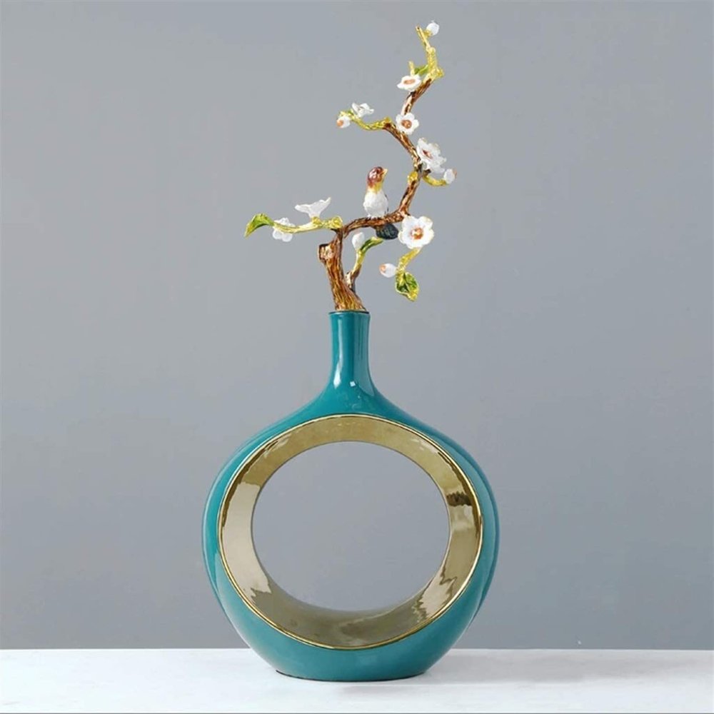 TATSEN Modern Minimalist Ceramic Hollow Vases Living Room TV Cabinet Desktop Crafts Decoration Creative Art Flower Vase Home Decoration