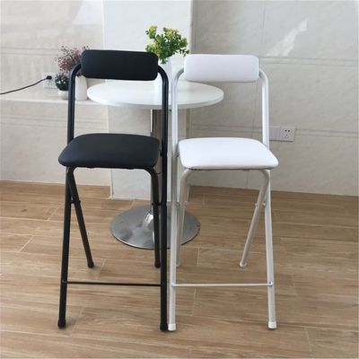 2 PC Collapsible Bar Chairs with Backrest Footrest, Folding Stool Padded Counter Height Bar Stool, Folding Tall Bar Stools for Kitchen Gameroom, Black, 24inch