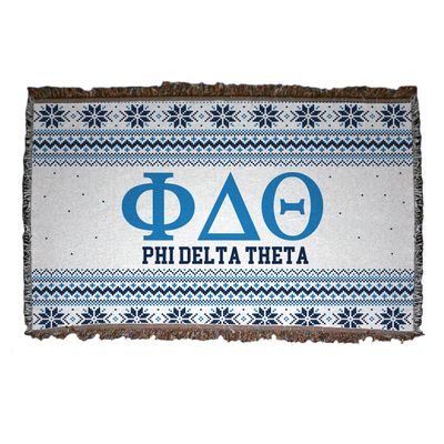 VictoryStore Phi Delta Theta Blanket, 35 inches x 54 inches Christmas Sweater Design Fraternity Throw Blanket, Offically Licensed, Phi Delt Blanket (White)