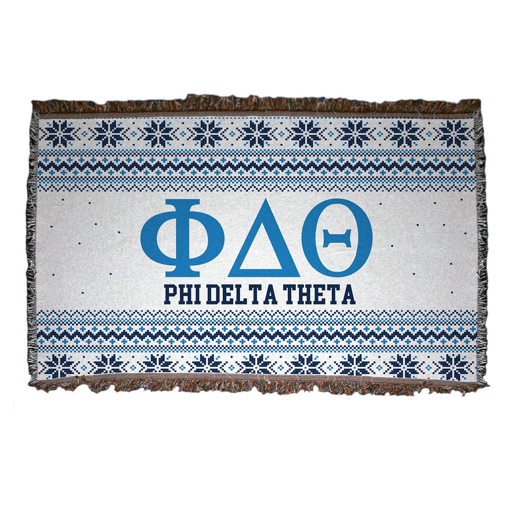 VictoryStore Phi Delta Theta Blanket, 35 inches x 54 inches Christmas Sweater Design Fraternity Throw Blanket, Offically Licensed, Phi Delt Blanket (White)