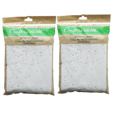 KRE Glittered White Drapes 32 x 40 Inches Artificial Drapes for Mini Christmas Villages Festive Decorating Nativity Scenes DIY Art Material Supplies Crafting Decoration Pack of 2 with Bonus Mighdas