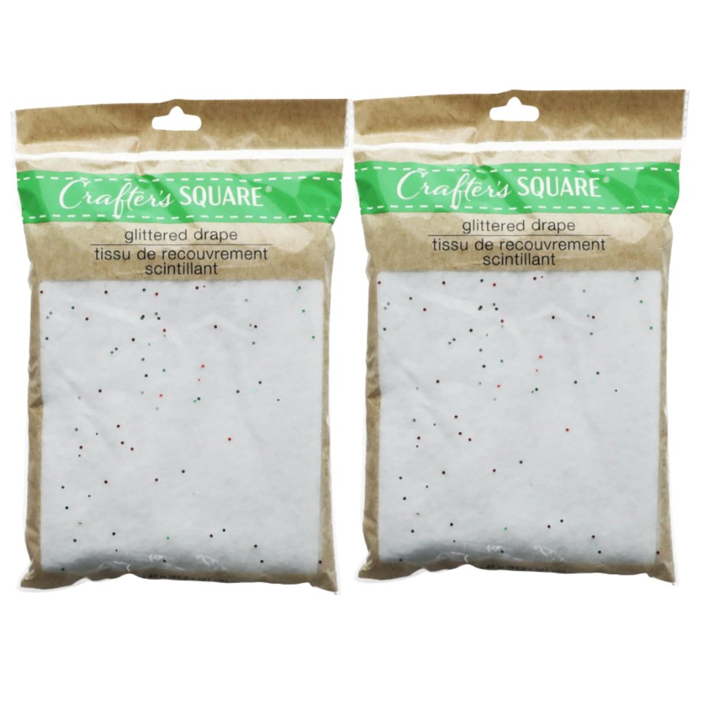 KRE Glittered White Drapes 32 x 40 Inches Artificial Drapes for Mini Christmas Villages Festive Decorating Nativity Scenes DIY Art Material Supplies Crafting Decoration Pack of 2 with Bonus Mighdas