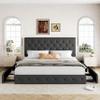 Allewie Upholstered King Size Platform Bed Frame with 4 Storage Drawers and Headboard, Diamond Stitched Button Tufted, Mattress Foundation with Wooden Slats Support, No Box Spring Needed, Dark Grey view 3