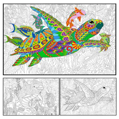 Set of 2 Giant Coloring Posters - Turtle and Dolphin Wall Coloring Poster for Kids & Adults - Large Coloring Sheets for Group Activity - Huge Big Coloring Page - Jumbo Coloring for Table Floor