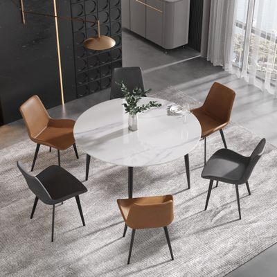 Round Dining Table, White Sintered Stone Tabletop with Solid Carbon Steel Base, Mid Century Modern Dining Table for Kitchen Dining Room, 53 inch (Table Only)