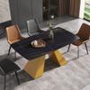 63" Modern Dining Table, Black Sintered Stone Tabletop Dining Table with Gold Carbon Steel Base, Rectangular Dining Room Table for 4-6 view 1