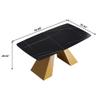 63" Modern Dining Table, Black Sintered Stone Tabletop Dining Table with Gold Carbon Steel Base, Rectangular Dining Room Table for 4-6 view 2