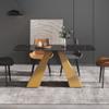 63" Modern Dining Table, Black Sintered Stone Tabletop Dining Table with Gold Carbon Steel Base, Rectangular Dining Room Table for 4-6 view 3