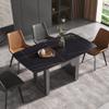 63" Modern Dining Table, Black Sintered Stone Tabletop Dining Table with Black Carbon Steel Base, Rectangular Dining Room Table for 4-6 view 1