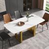 70.8" Modern Dining Table, White Sintered Stone Tabletop Dining Table with Gold Carbon Steel Base, Rectangular Dining Room Table for 6-8 view 1