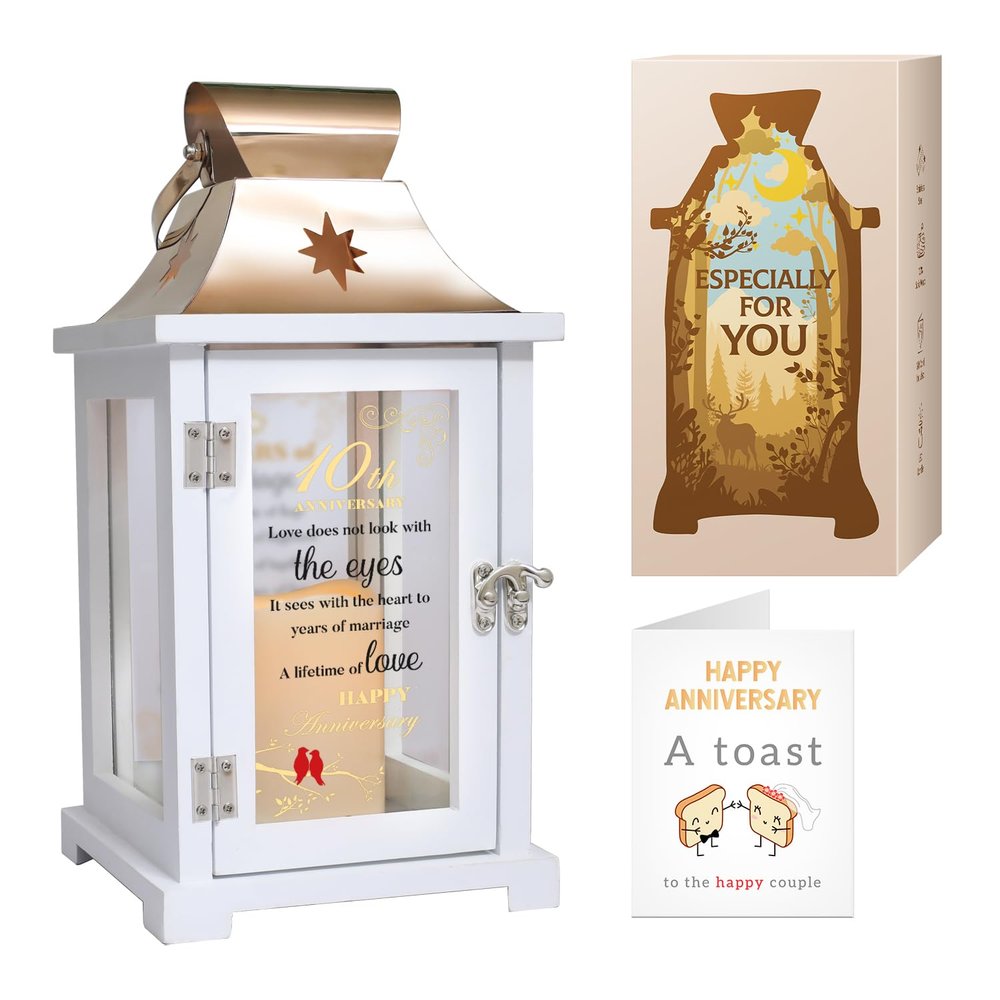 10th Wedding Anniversary Lantern, Best 10th Anniversary Wedding Gifts for Couple Wife Parents Husband Tin 10 Years of Marriage Gifts for Couple, Woemen, Wife, Her
