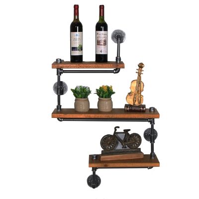 Drsyffsup 3 Tier Wine Rack Units, Rustic Wall Bottle Holder Wooden Floating ShelvesIron Water Pipe Shelf Flower Plant Stand for Bathroom, Living Room, Bedroom, Kitchen