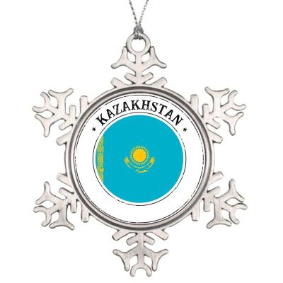Cheyan Kazakhstan Flag Metal Snowflake Christmas Ornaments Xmas Tree Hanging Photo Pendant Stainless Steel Family Holidays Kazakhstan Decor Gift