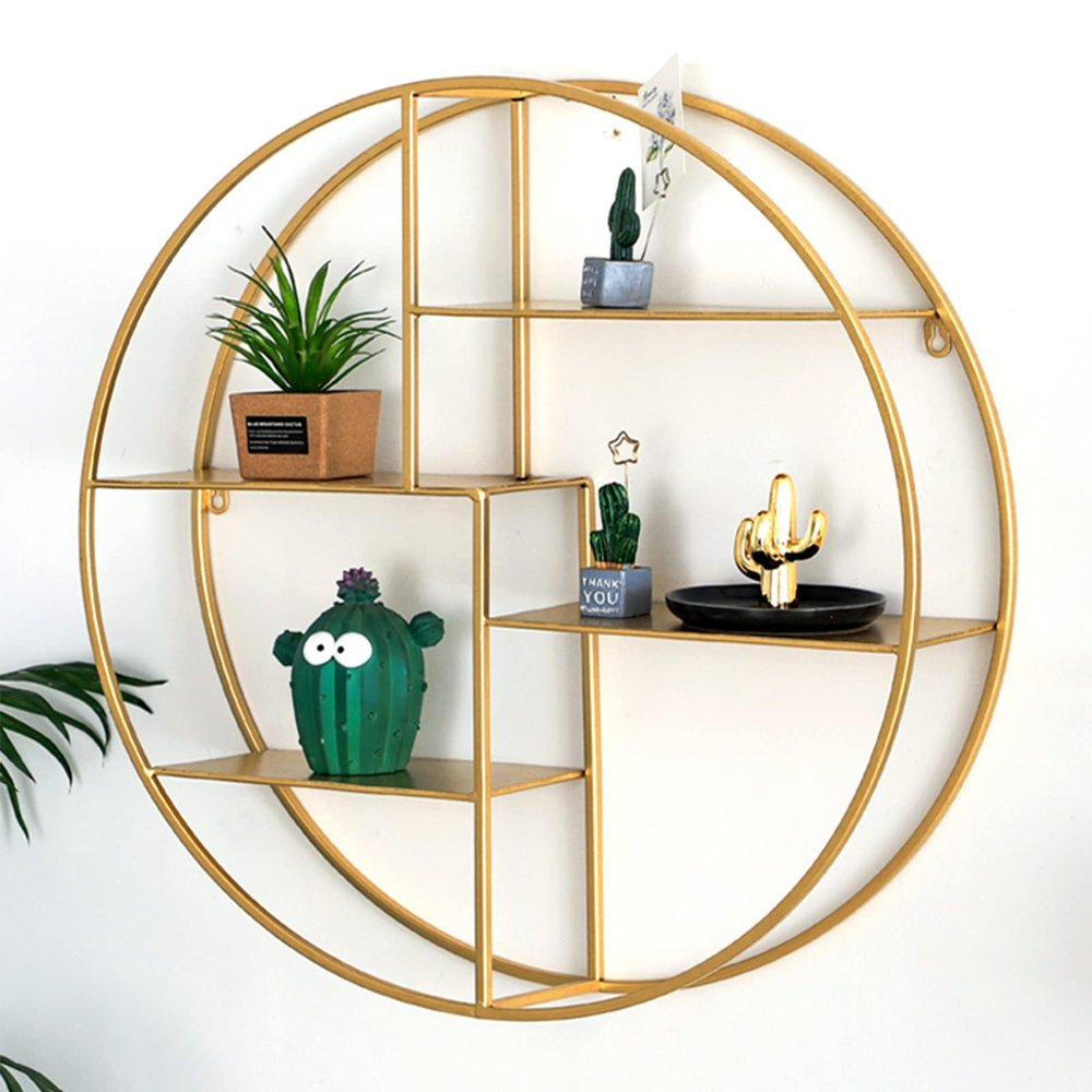 Drsyffsup Metal Floating Shelves, Large Round Wall Mounted Shelf, Industrial Gold Hanging Rack for Wall Decor,Storage Holder | for Living Room,Bedroom,Bathroom,Kitchen (Size : 50x14x50cm)