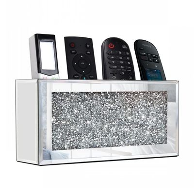 Mirrored Remote Holder, Wall Mounted Crush Diamond Bling Decoration Organizer Storage Box for Remote Phone Pad Wallet Notebook (8.3"2.5"4" For 3 or 4 Remote Controls)