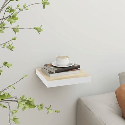 QZZCED Floating Shelves,Wall Storage Shelves,Wall Mounted Shelf Organizer Unit Display Shelf,Invisible Mounting System,Awards,Book,Collectibles,Ornaments,Oak and White 9.1"x9.3"x1.5" MDF