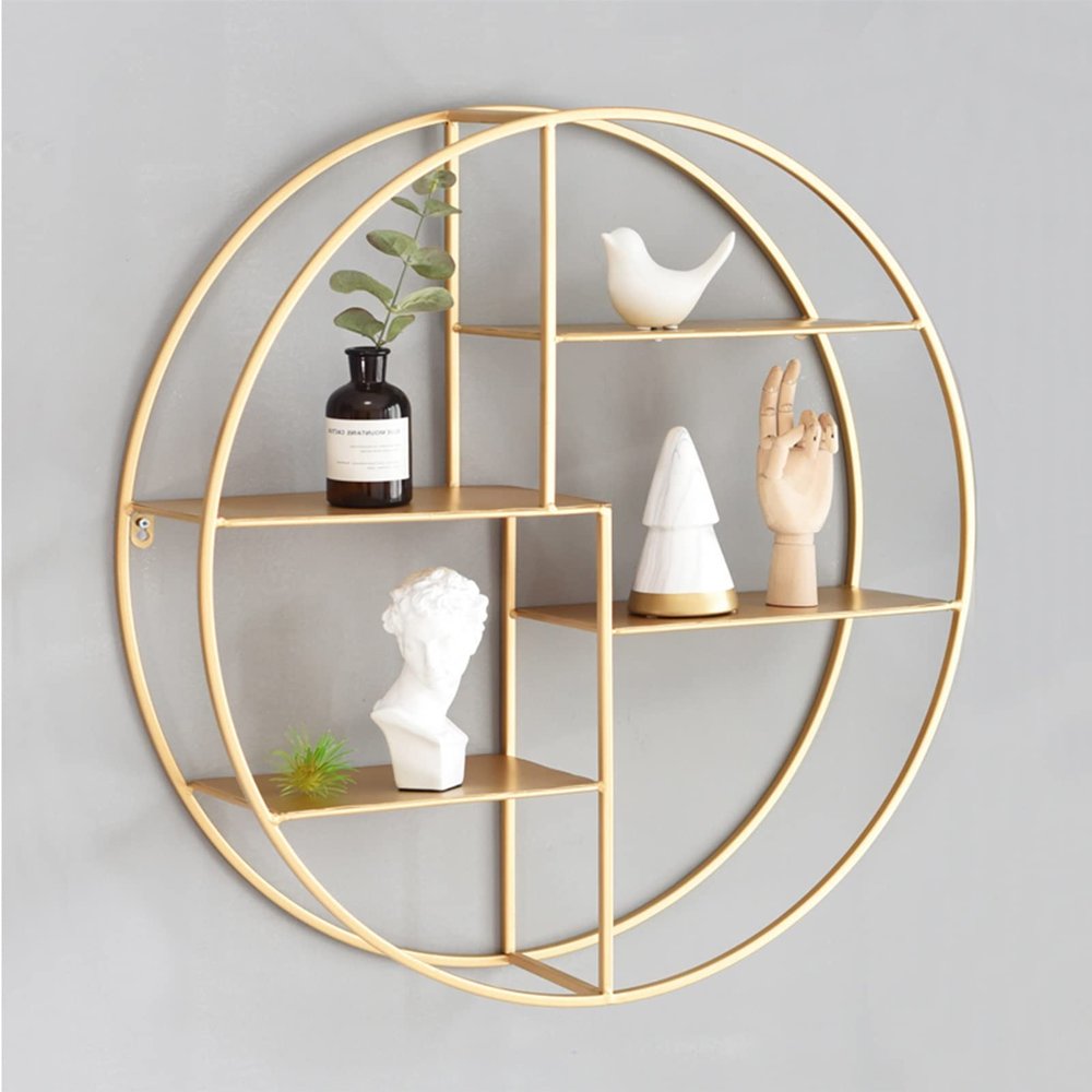 Drsyffsup Modern Metal Round Shelf Wall Mounted Wine Bottle Display RackGold Floating Shelves for Wall Decor,Storage | for Living Room,Bedroom,Bathroom,Kitchen (Size : 50x14x50cm)