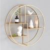 Drsyffsup Modern Metal Round Shelf Wall Mounted Wine Bottle Display RackGold Floating Shelves for Wall Decor,Storage | for Living Room,Bedroom,Bathroom,Kitchen (Size : 50x14x50cm) view 1