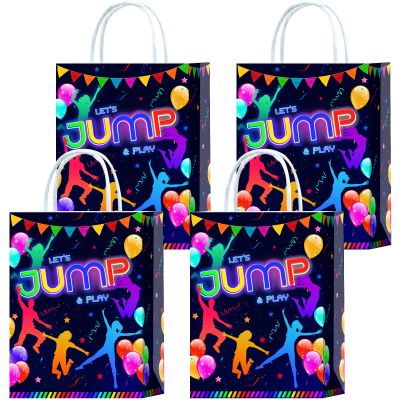 Brattol 16 Pieces Trampoline Jump Goodie Bags for Jump Birthday Party Supplies,Jump Gift Snacks Treat Candy Party Favors Bags with Handles for Kids Adults Jump Theme Party Decorations